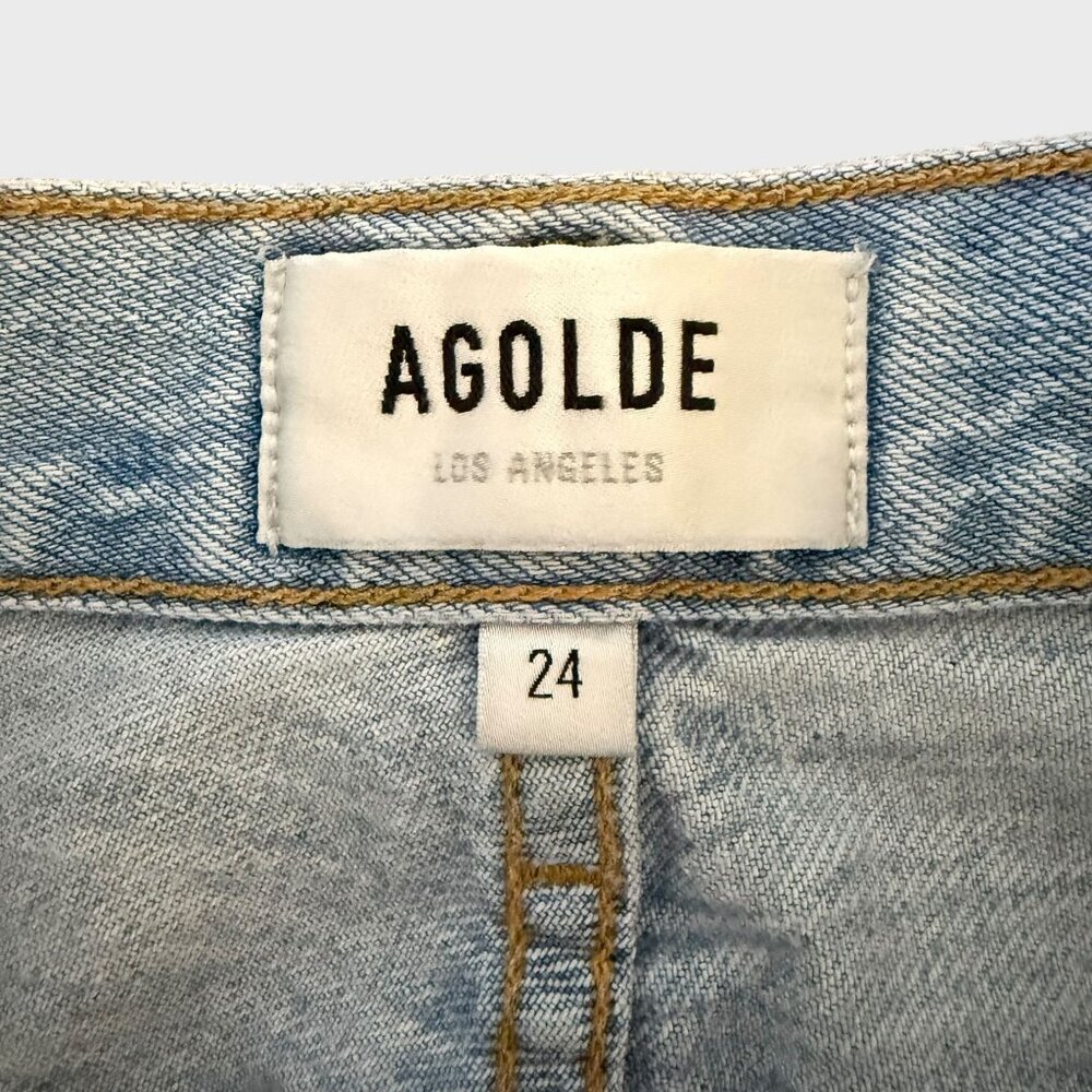 Agolde Riley High-Rise Straight Crop Jeans Blue Women's 24 Distressed Button-Fly - Picture 9 of 11